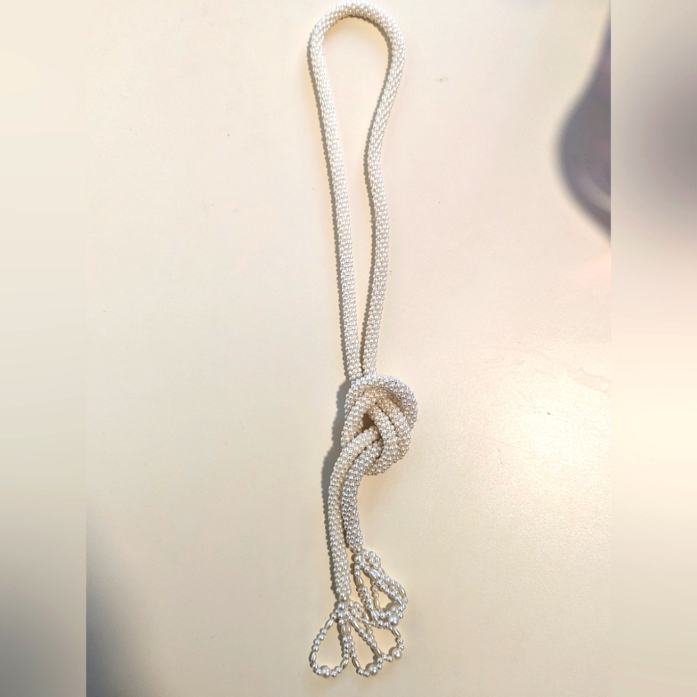 Vintage Faux Pearl Lariat Tassel Necklace Belt Multi-Strand Twisted
